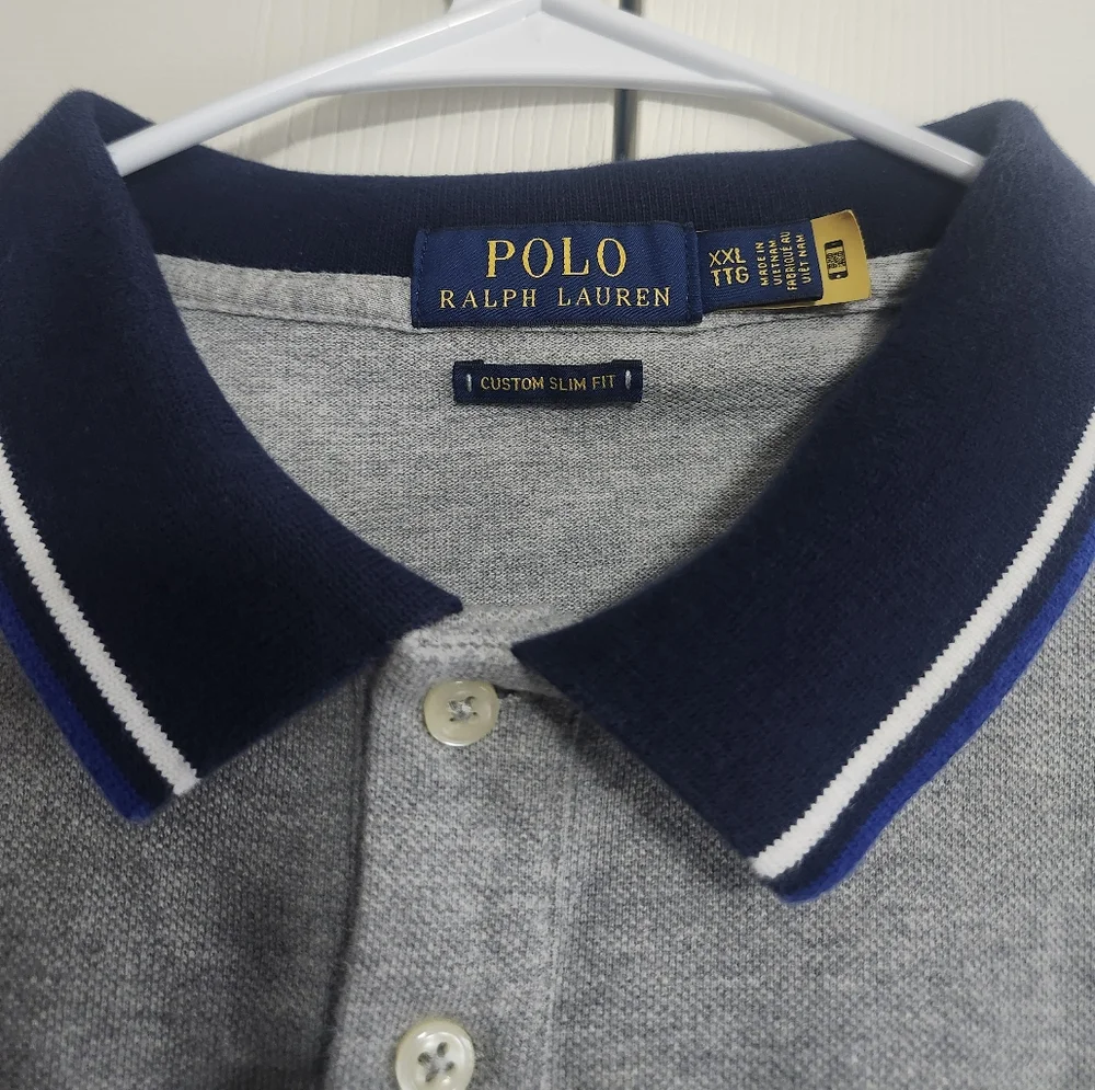 Polo by Ralph Lauren Light Gray Polo with Navy Trim